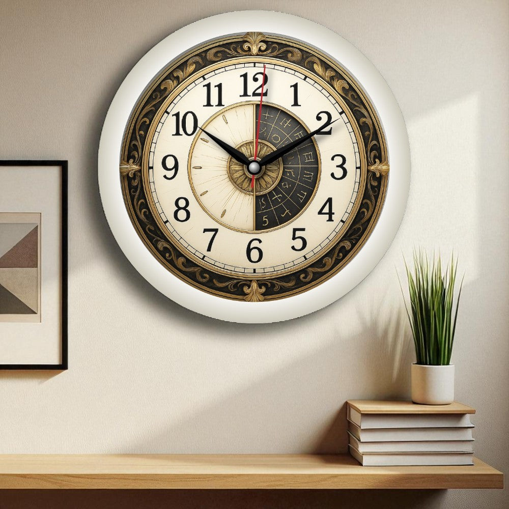 Antique 11-Inch Wall Clock with Numeric & Symbolic Dial – Vintage Look, Plastic Frame