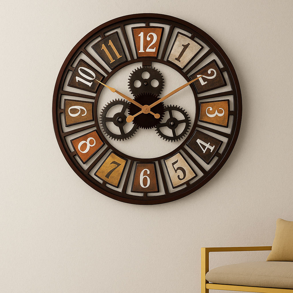 Vintage Industrial Gear Wall Clock – 20 Inch Decorative Roman Dial for Living Room & Office