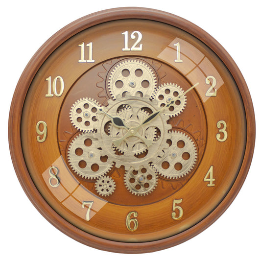 Moving Gear Clock 16 inch - By The Clock Factory (Wooden Color)