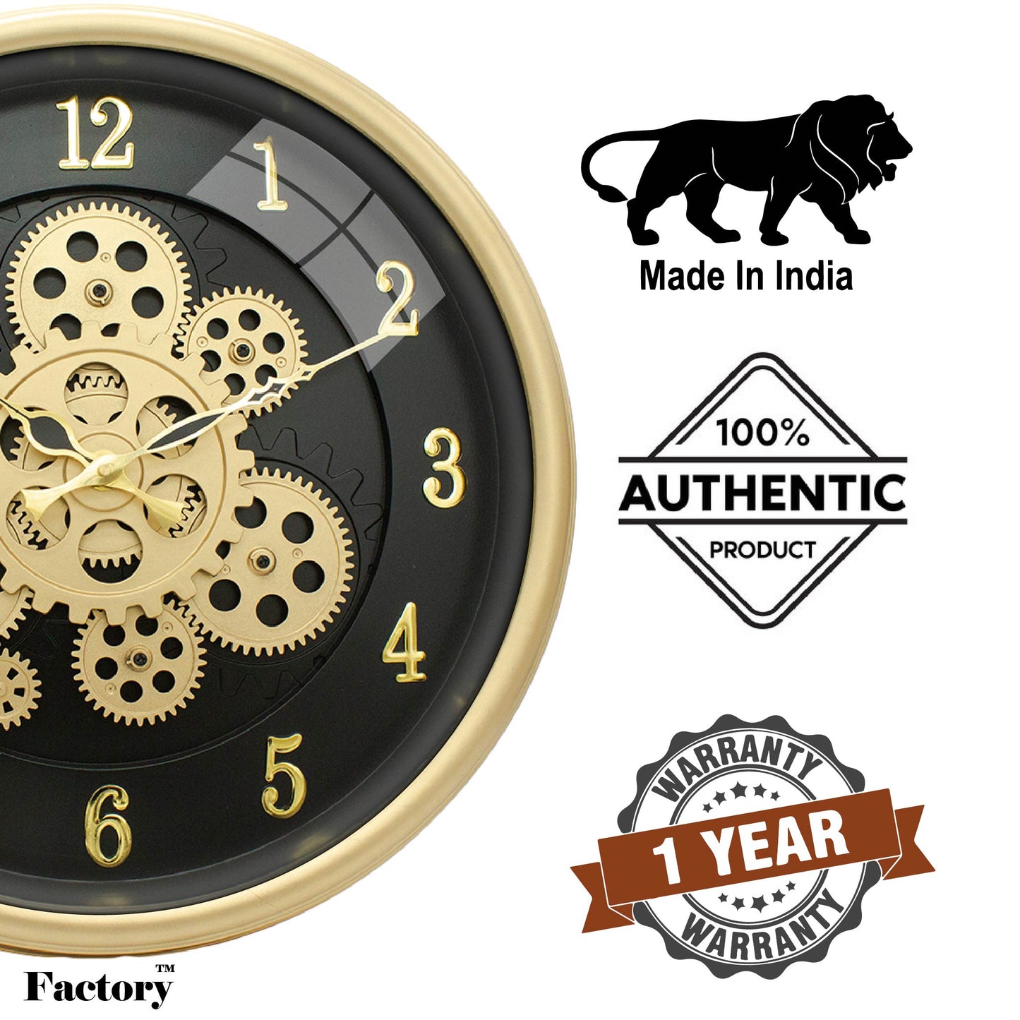 Moving Gear Clock 16 inch - By The Clock Factory (Golden Color)
