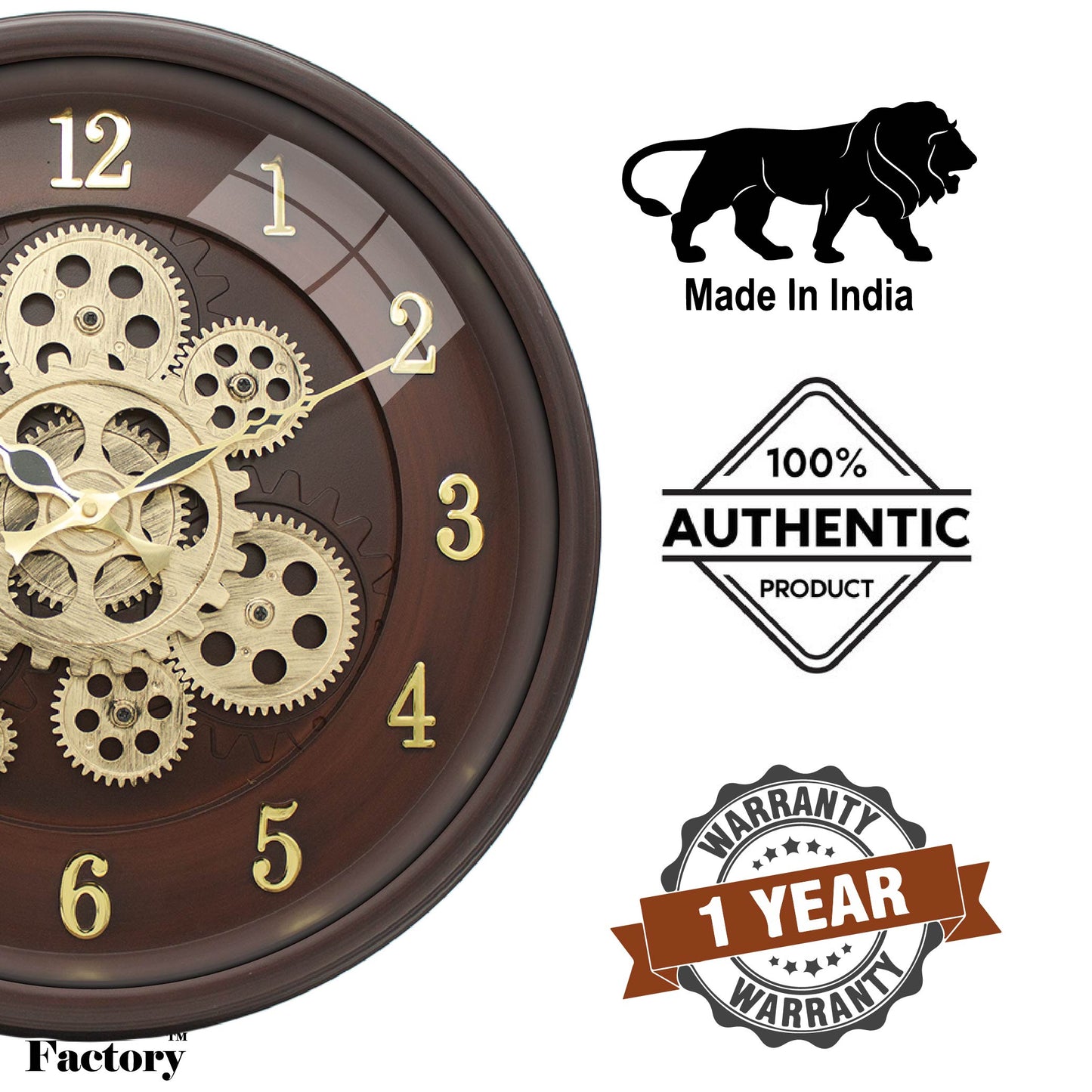 Moving Gear Clock 16 inch - By The Clock Factory (Cola Brown)