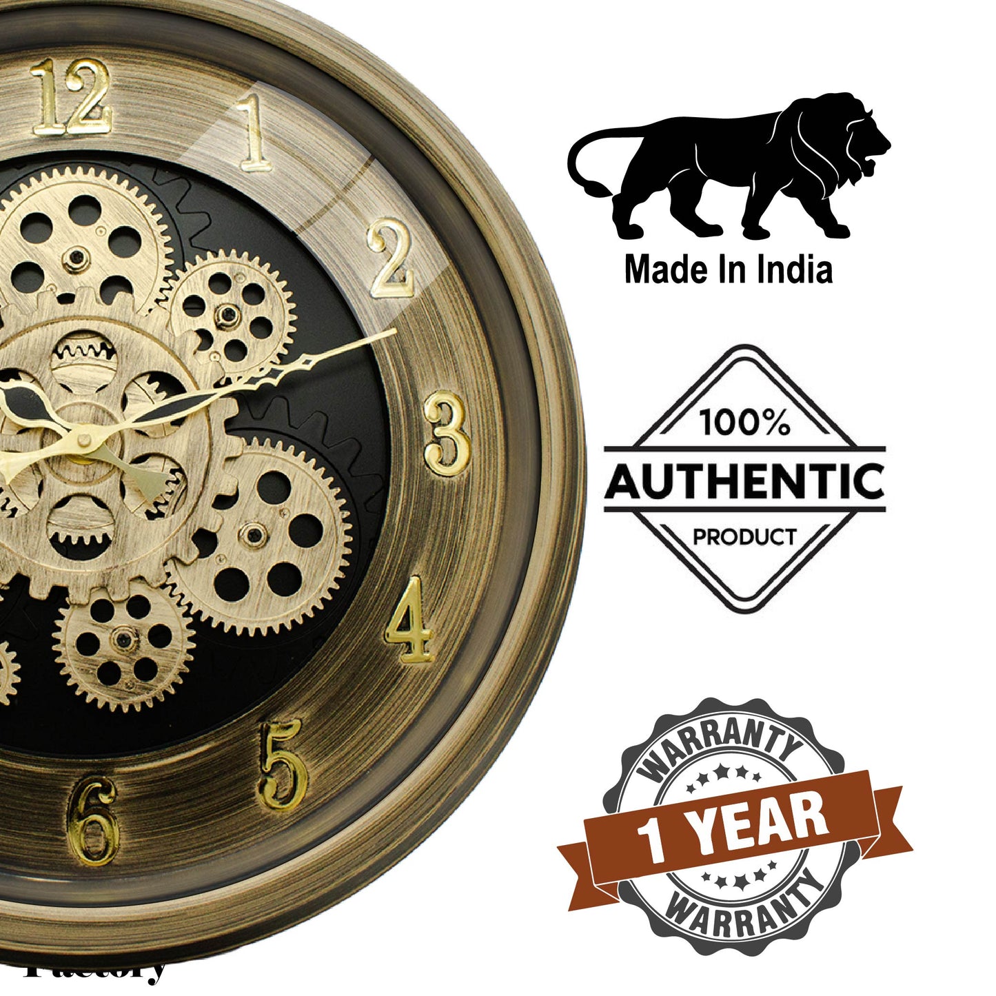 Moving Gear Clock 16 inch - By The Clock Factory (Golden Antique)