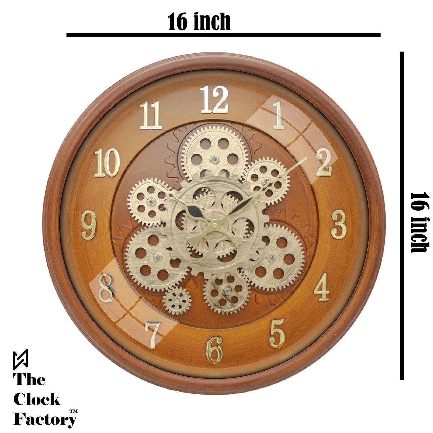 Moving Gear Clock 16 inch - By The Clock Factory (Wooden Color)