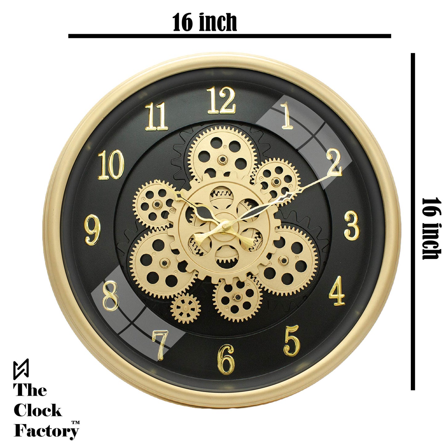 Moving Gear Clock 16 inch - By The Clock Factory (Golden Color)