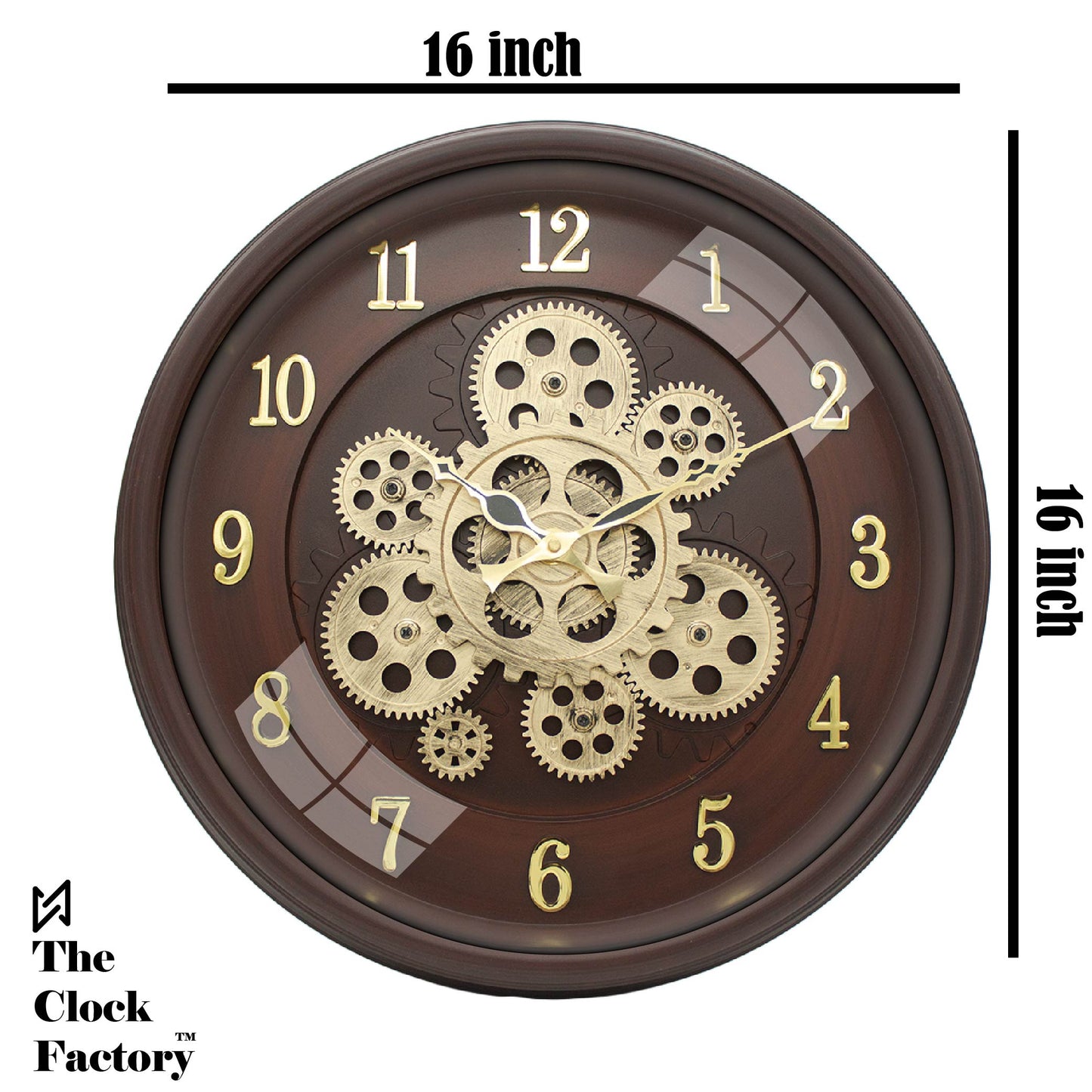 Moving Gear Clock 16 inch - By The Clock Factory (Cola Brown)
