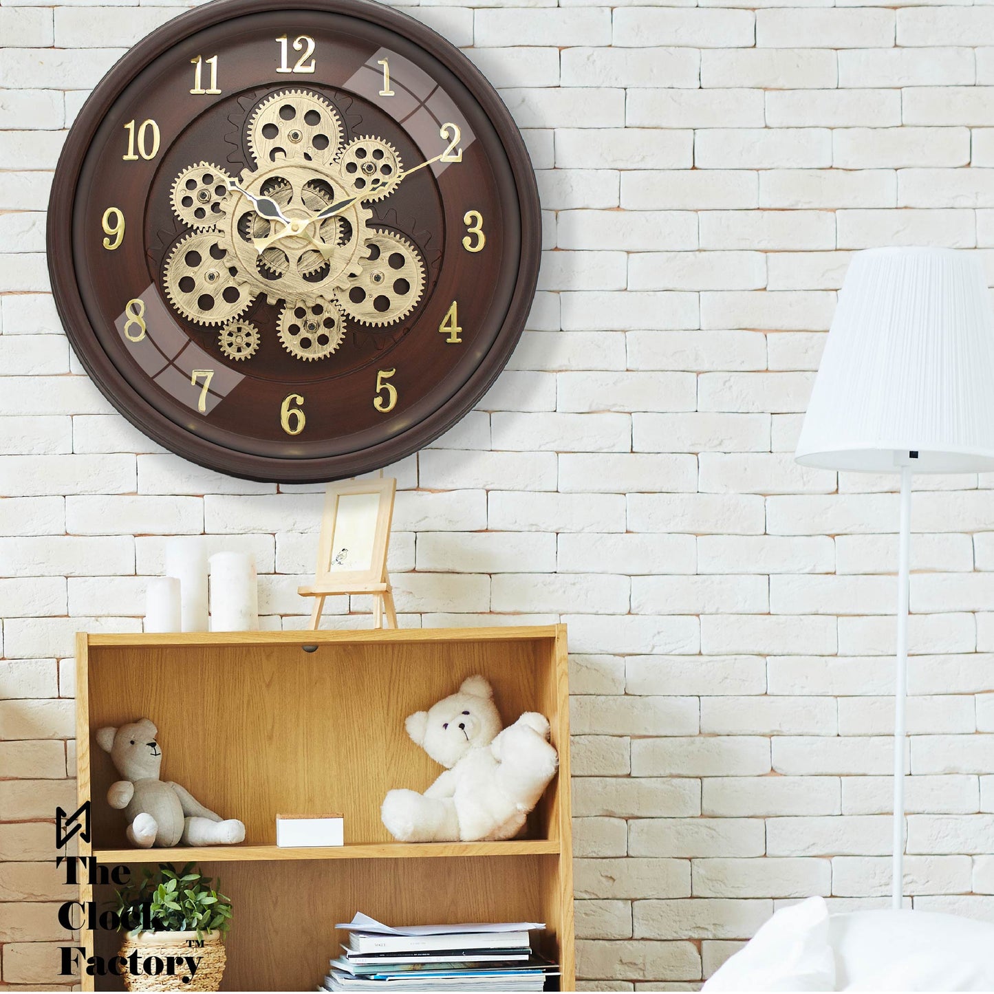 Moving Gear Clock 16 inch - By The Clock Factory (Cola Brown)
