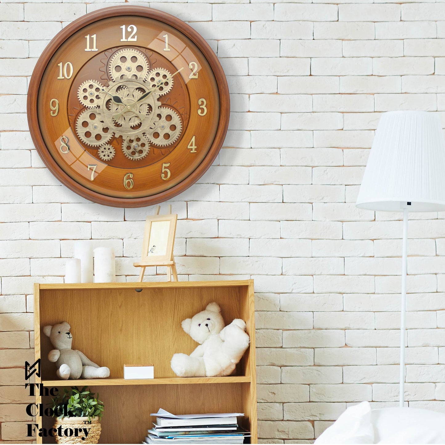 Moving Gear Clock 16 inch - By The Clock Factory (Wooden Color)
