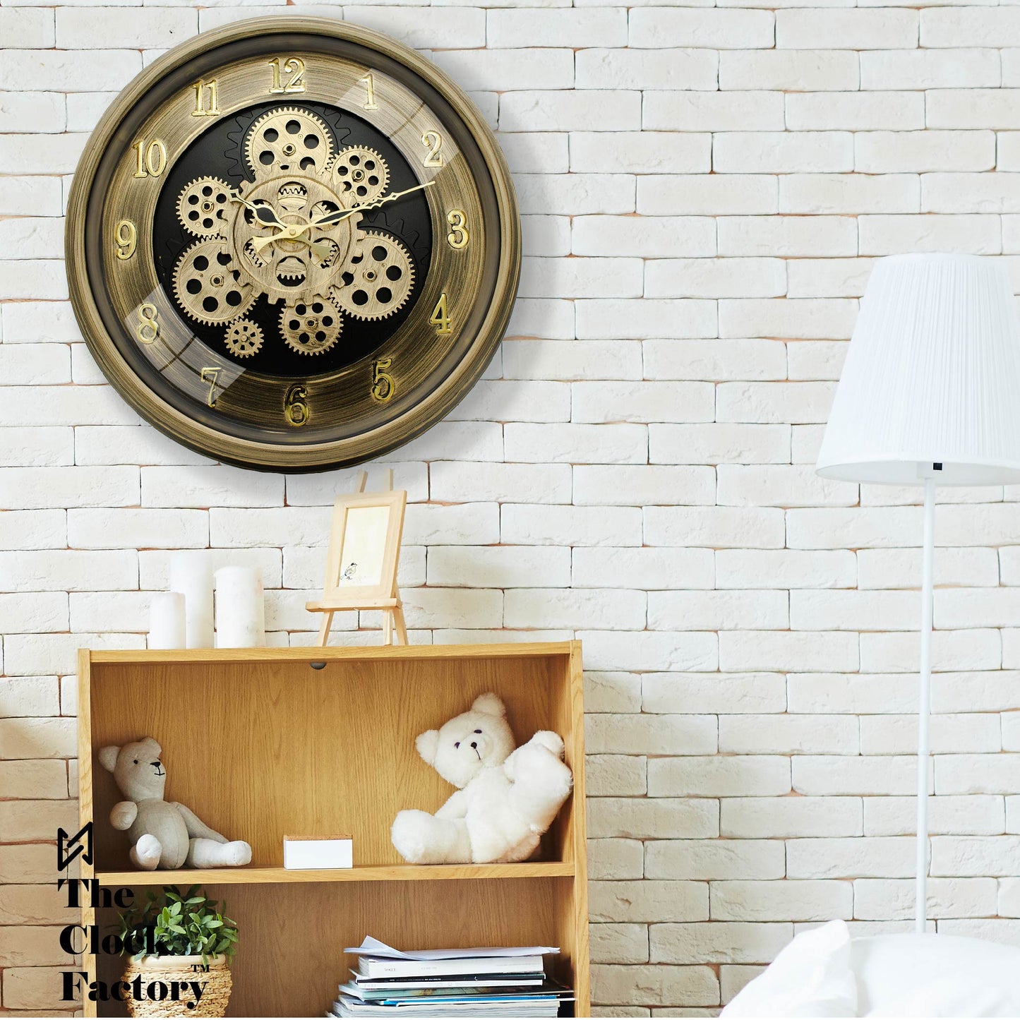 Moving Gear Clock 16 inch - By The Clock Factory (Golden Antique)