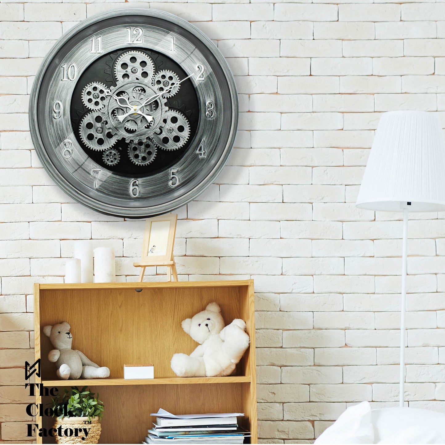 Moving Gear Clock 16 inch - By The Clock Factory (Silver Antique)