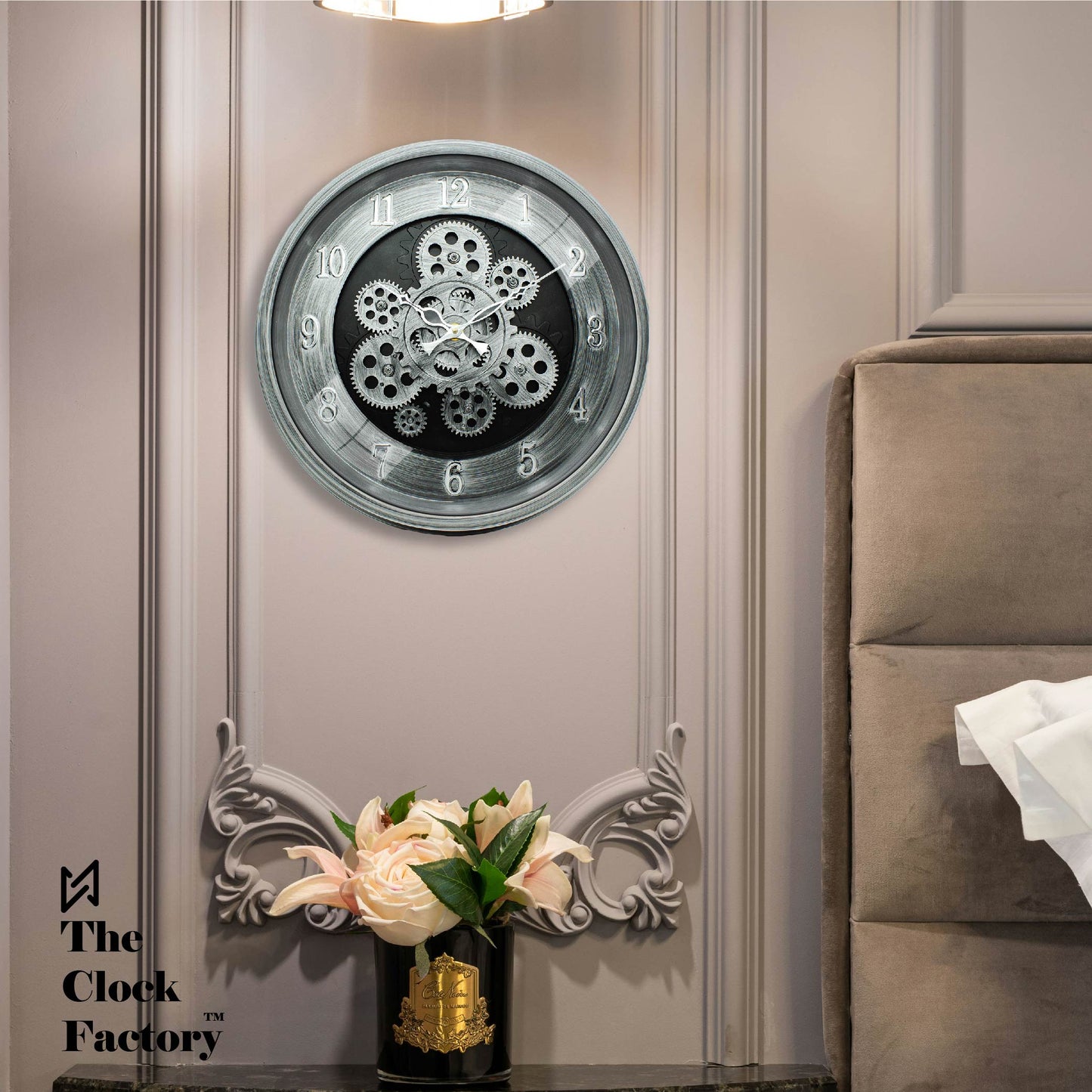 Moving Gear Clock 16 inch - By The Clock Factory (Silver Antique)