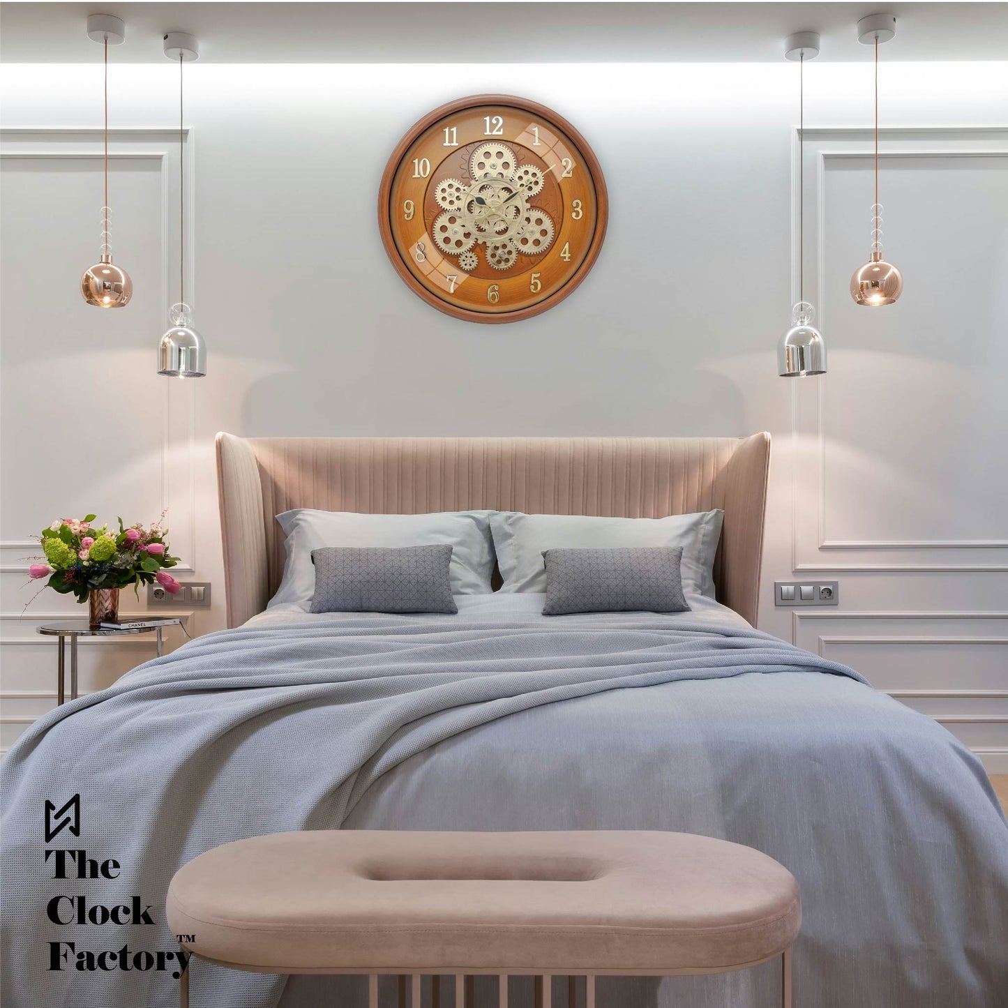 Moving Gear Clock 16 inch - By The Clock Factory (Wooden Color)