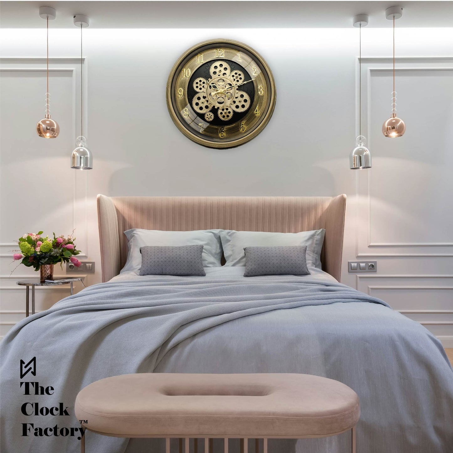 Moving Gear Clock 16 inch - By The Clock Factory (Golden Antique)