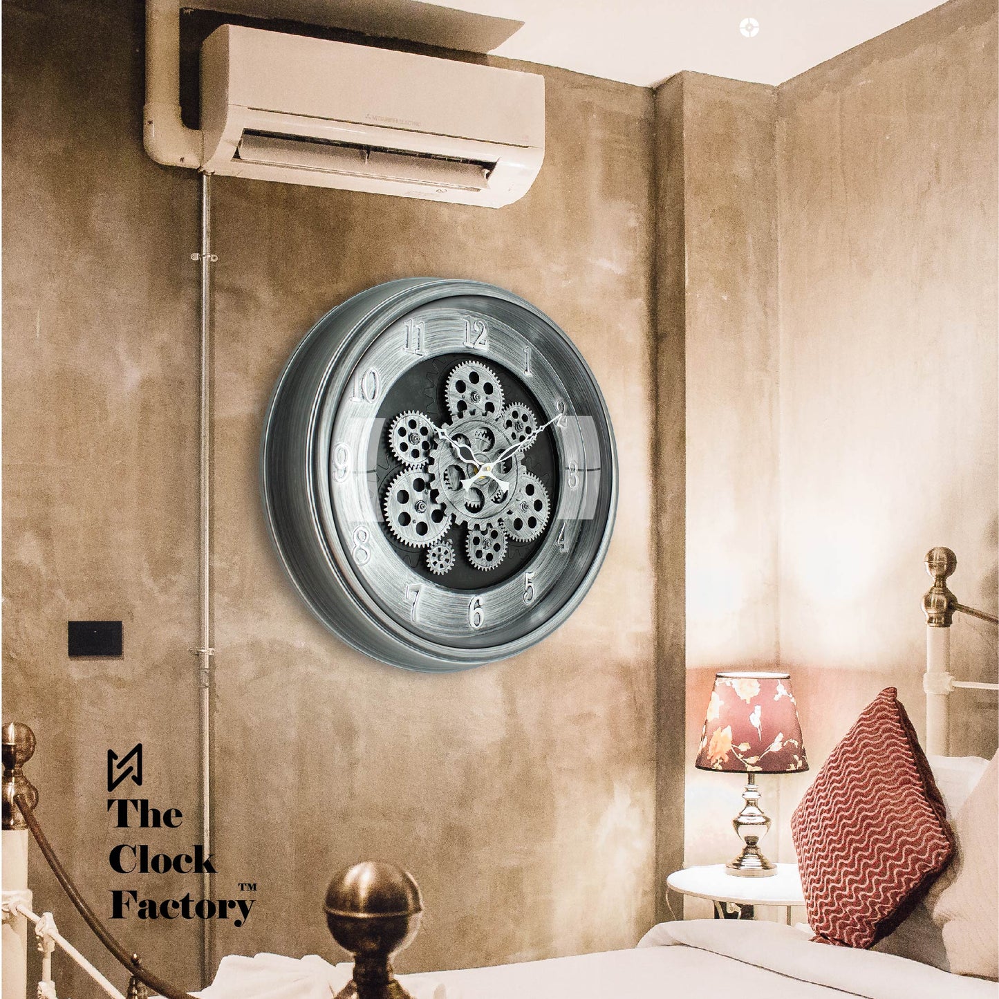 Moving Gear Clock 16 inch - By The Clock Factory (Silver Antique)