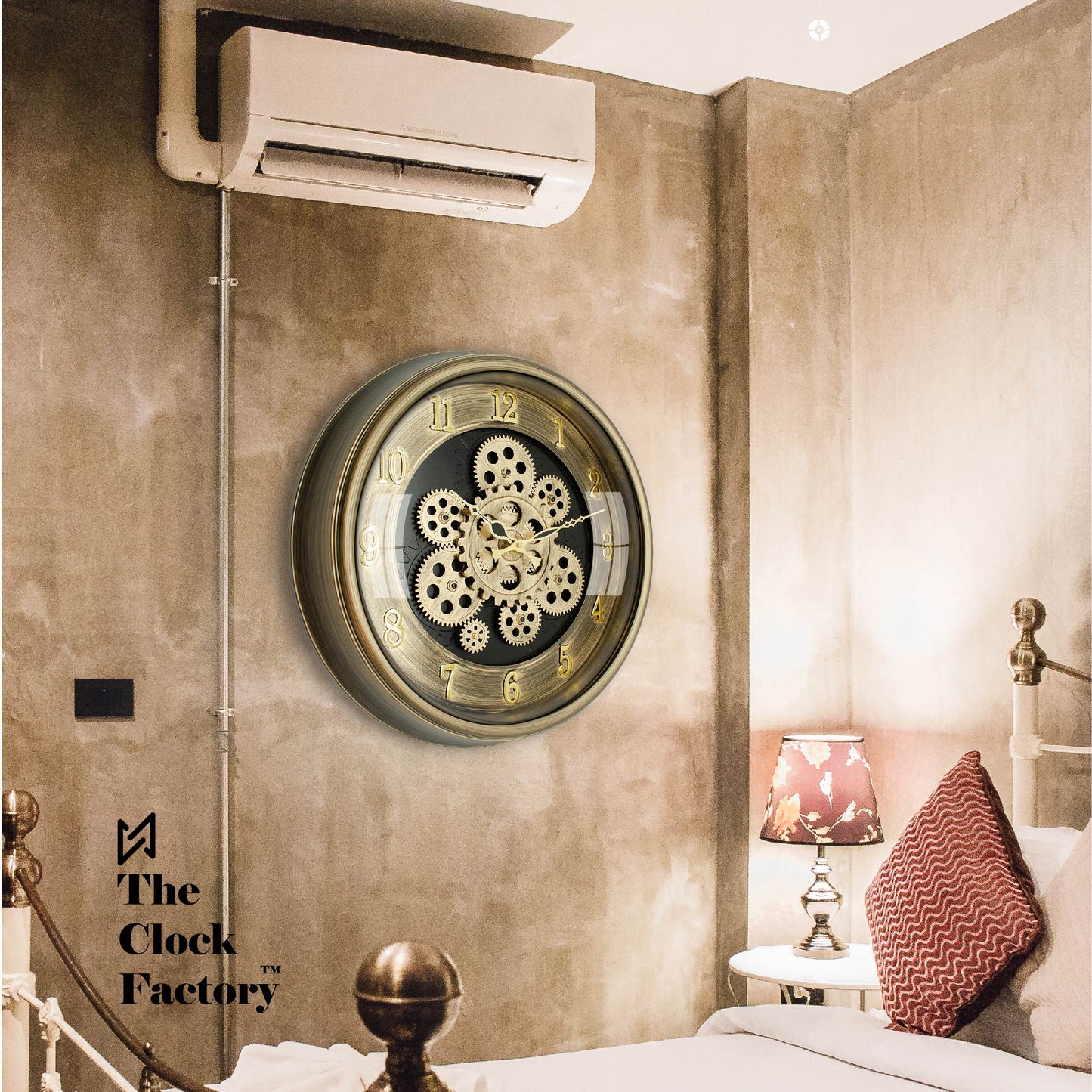 Moving Gear Clock 16 inch - By The Clock Factory (Golden Antique)