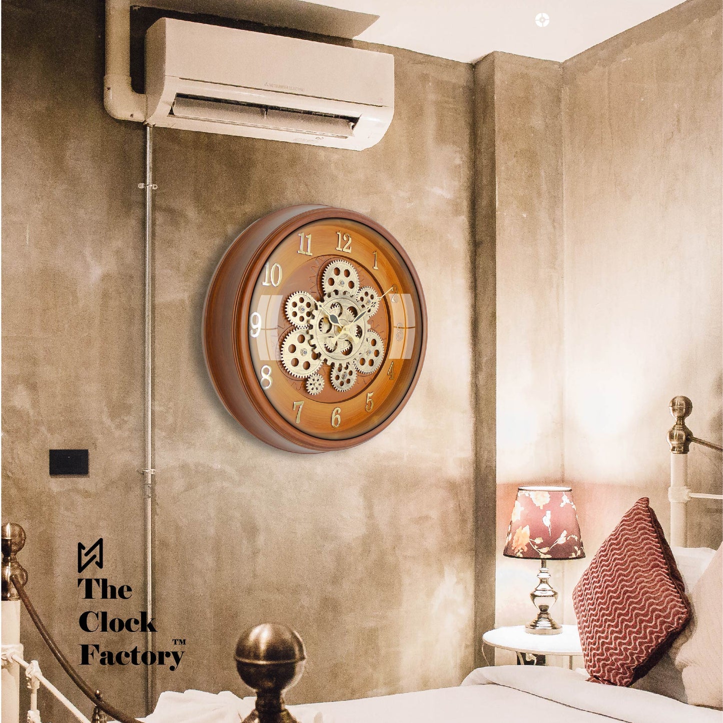 Moving Gear Clock 16 inch - By The Clock Factory (Wooden Color)