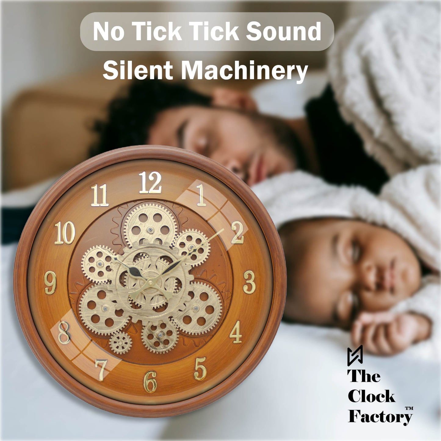 Moving Gear Clock 16 inch - By The Clock Factory (Wooden Color)