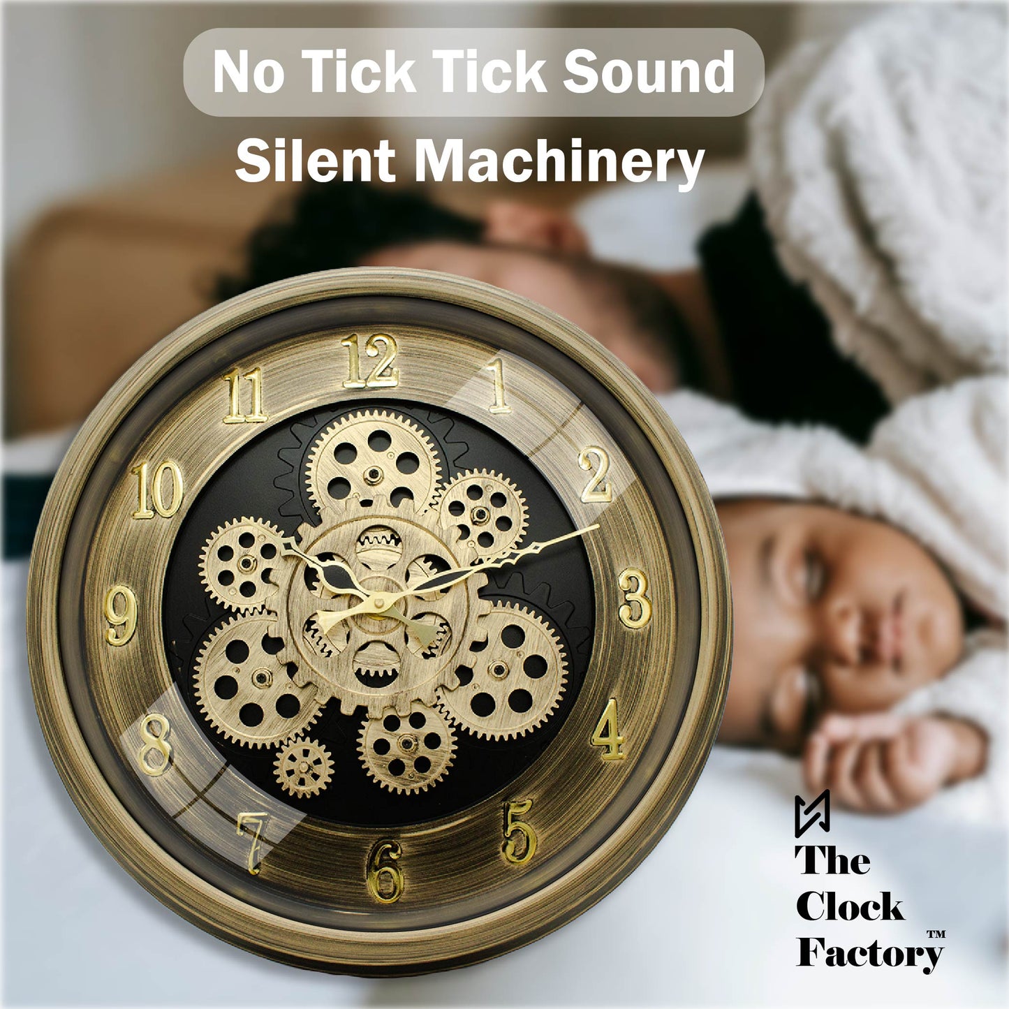 Moving Gear Clock 16 inch - By The Clock Factory (Golden Antique)
