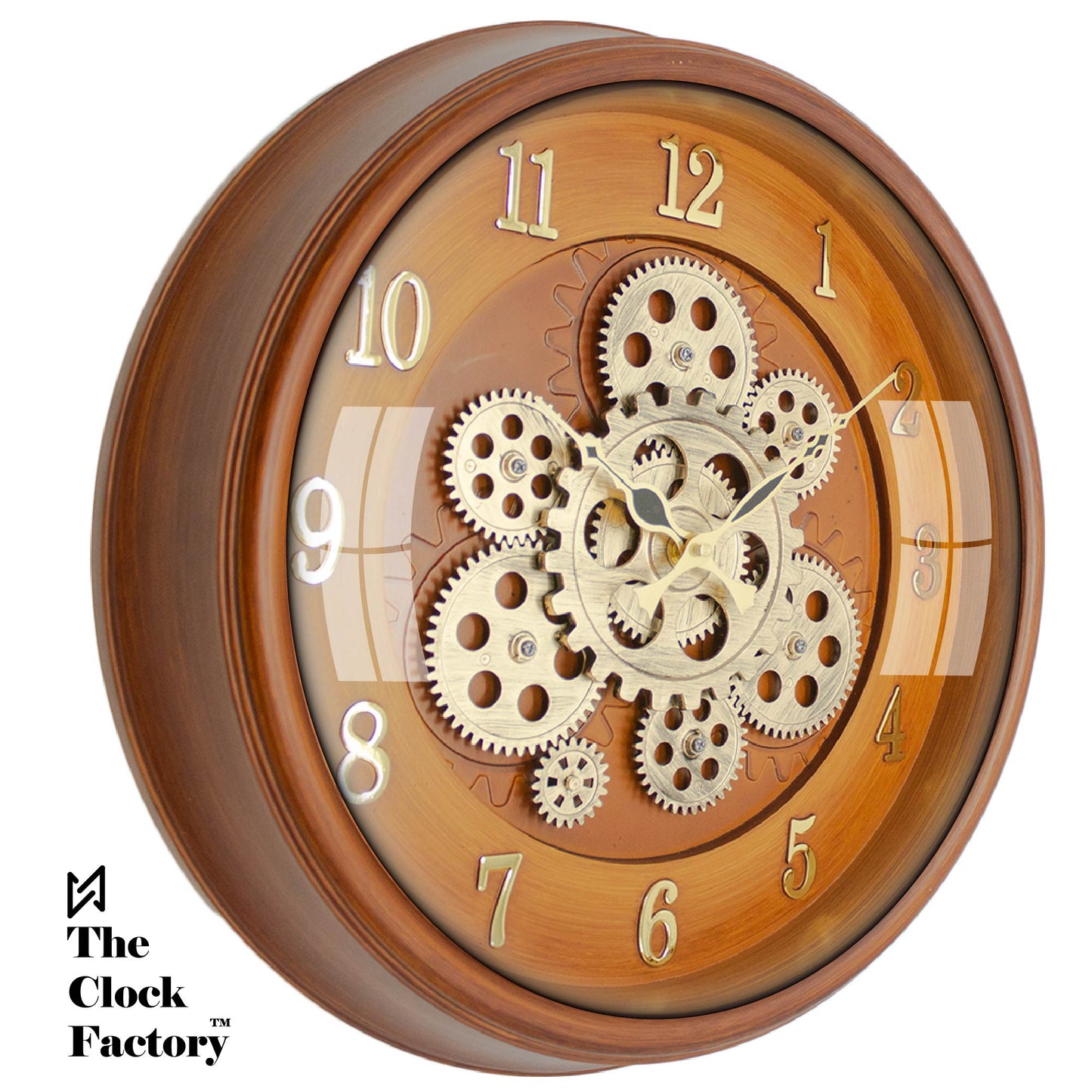 Moving Gear Clock 16 inch - By The Clock Factory (Wooden Color)