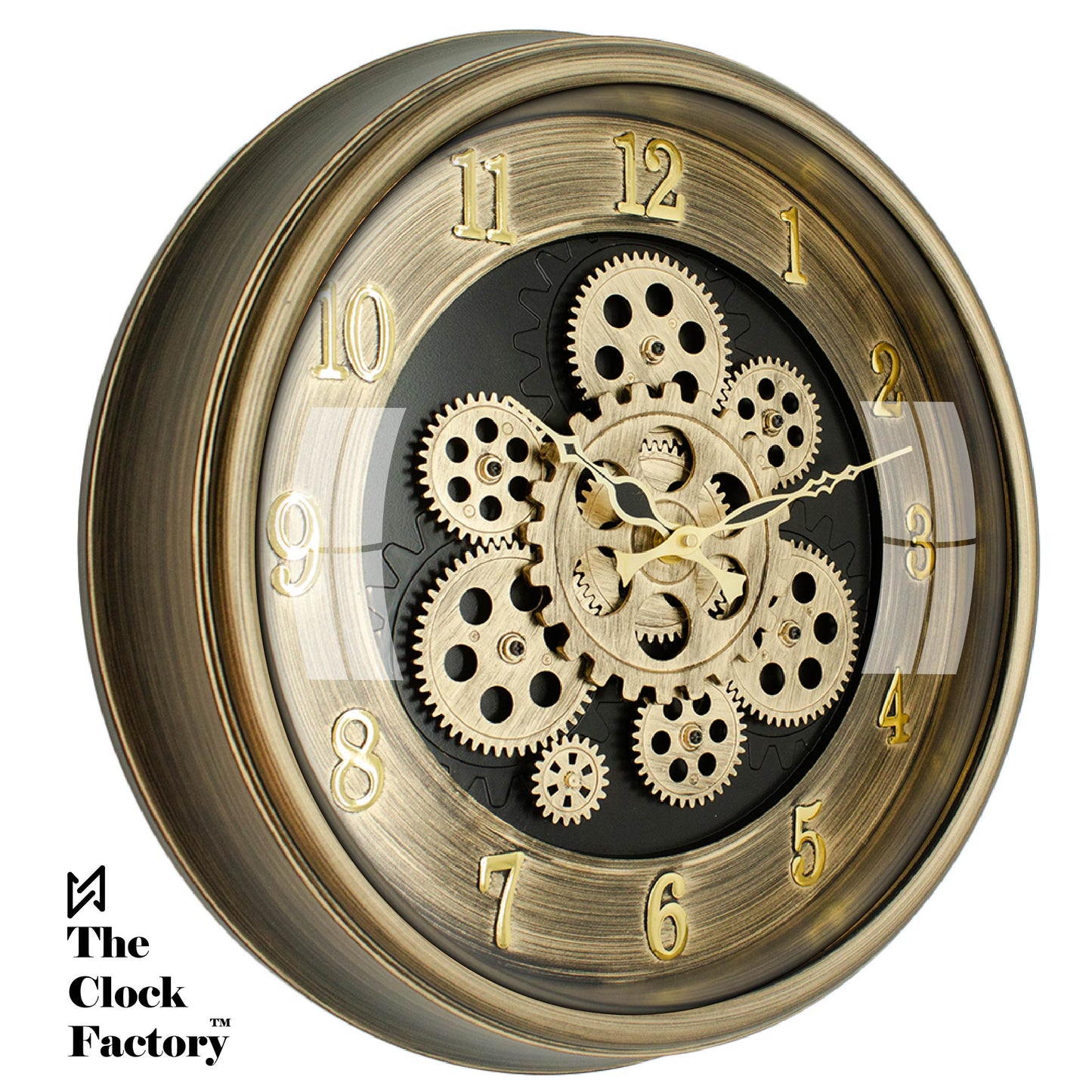Moving Gear Clock 16 inch - By The Clock Factory (Golden Antique)