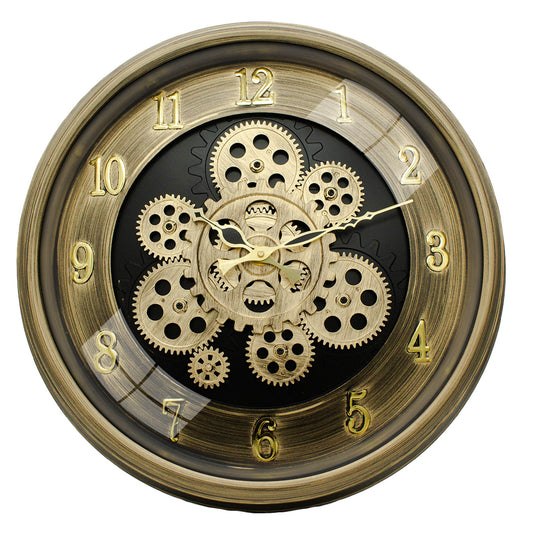 Moving Gear Clock 16 inch - By The Clock Factory (Golden Antique)