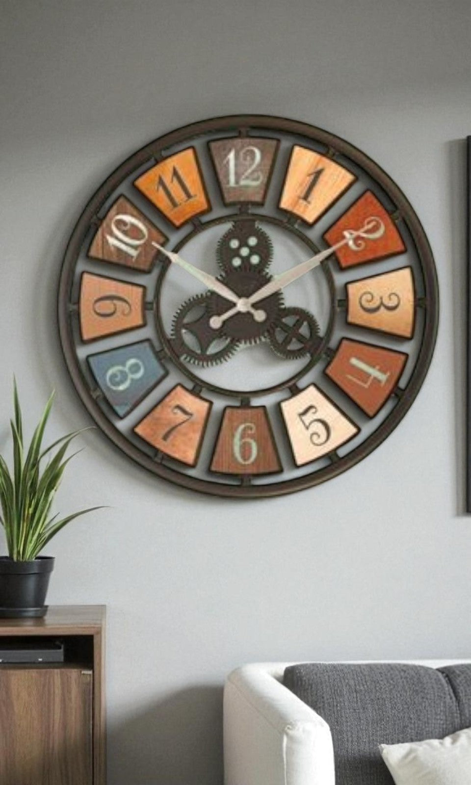 Vintage Industrial Gear Wall Clock – 20 Inch Decorative Roman Dial for Living Room & Office