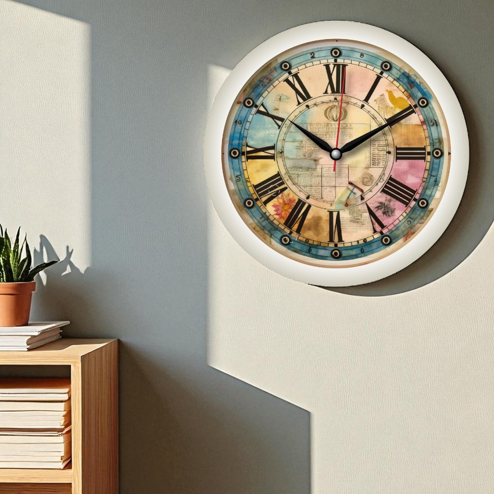 Colorful Vintage Roman Numeral Wall Clock – 11-Inch Plastic Artistic Dial