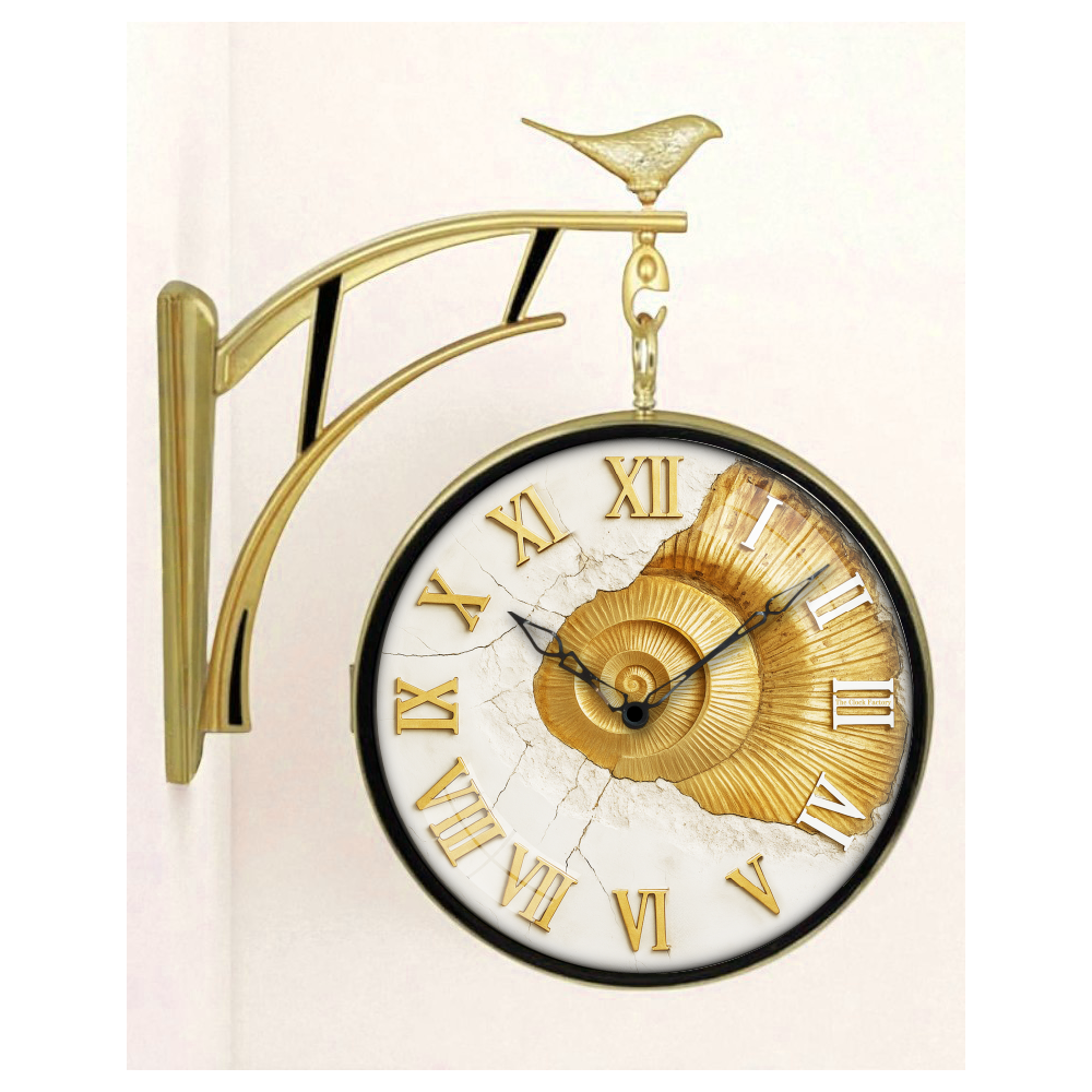 Elegant 12 Inch Double-Sided Wall Clock with Golden Fossil Dial – Premium Plastic Frame