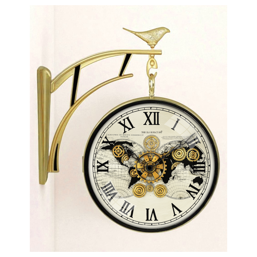 12″ Double-Sided Wall Clock with Dummy Gears – Plastic Frame, Roman Dial