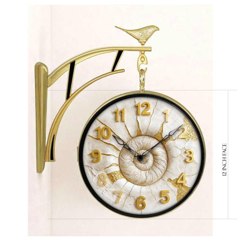 Elegant 12 Inch Double-Sided Wall Clock with Golden Shell Dial – Premium Plastic Frame (Copy)