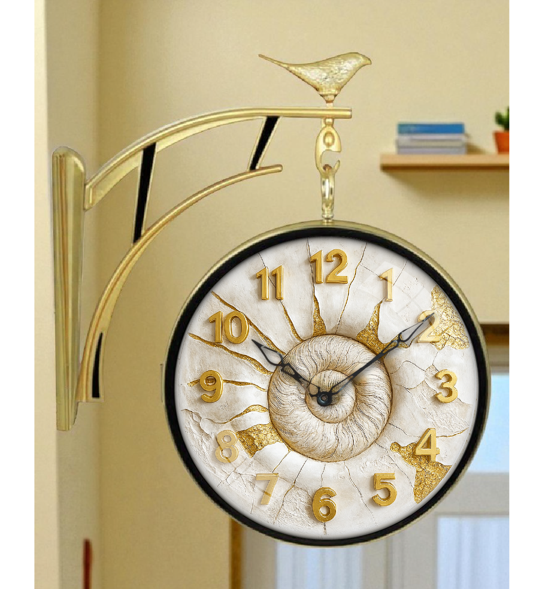 Elegant 12 Inch Double-Sided Wall Clock with Golden Shell Dial – Premium Plastic Frame (Copy)