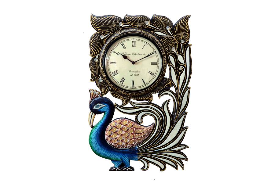 Baby Peacock handcrafted wall clock, 12 x 18 inch
