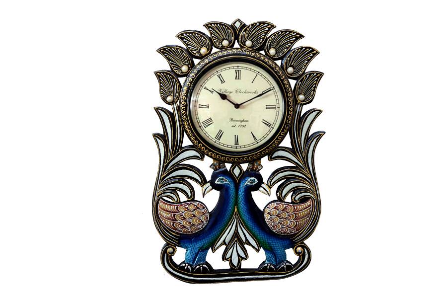 Double Peacock Ethnic Wall Clock