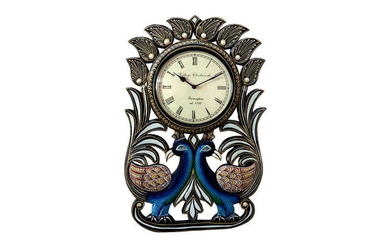 Double Peacock Ethnic Wall Clock
