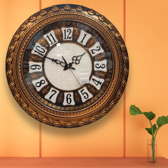 Antique finish , Golden Wall Clock - 20 inch