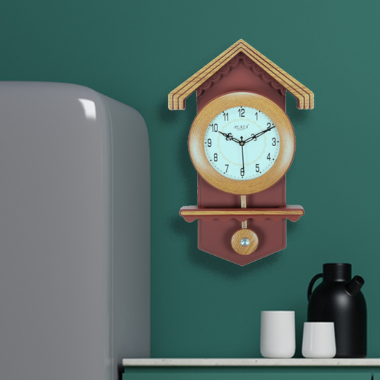 Small Wooden colored , Hut Shaped Pendulum Clock