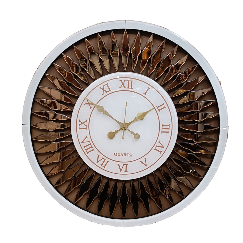 Mirror Wall Clock - 24 inch diameter - White and Golden Mirror