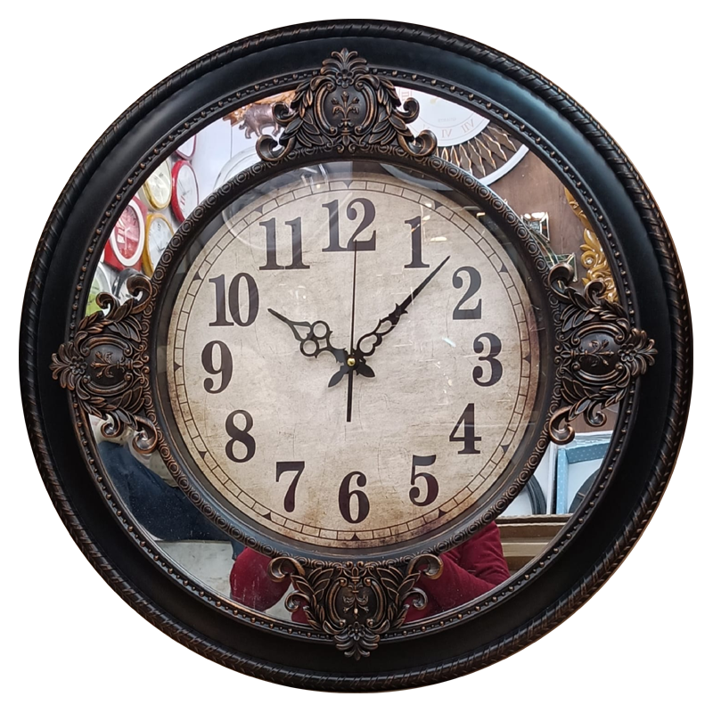 Large Decorative Wall Clock With Mirrored Border - 24 inch diameter
