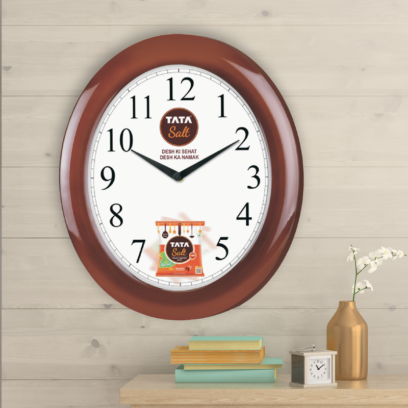 Tata Salt - Oval Promotional Wall Clock with Revolving Logo - 14 inch x 12 inch