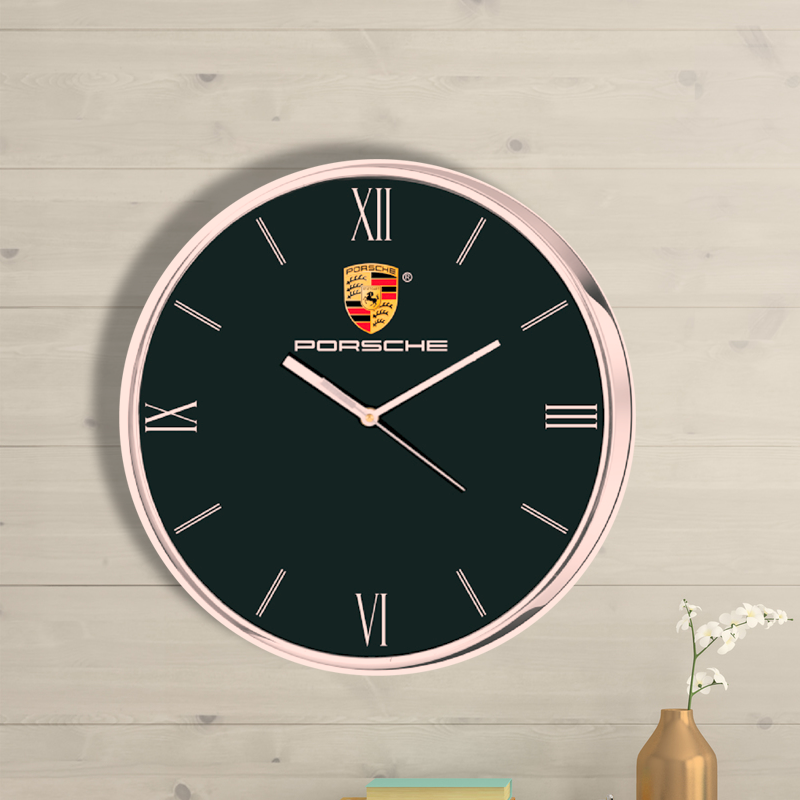 Porche - 12 inch Silver Chrome finish promotional wall clock