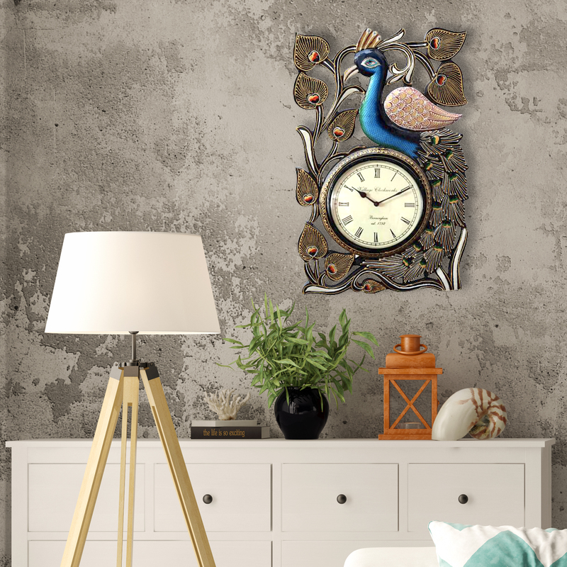 Beautiful Peacock on tree wall clock