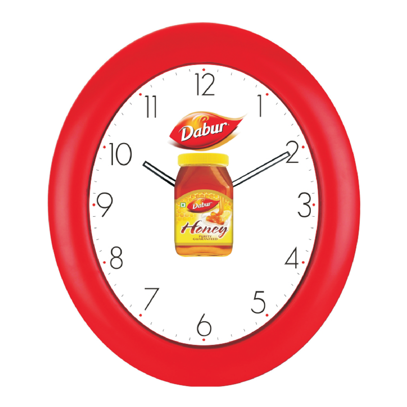 Dabur Honey - Oval Promotional Wall Clock with Revolving Logo - 14 inch x 12 inch