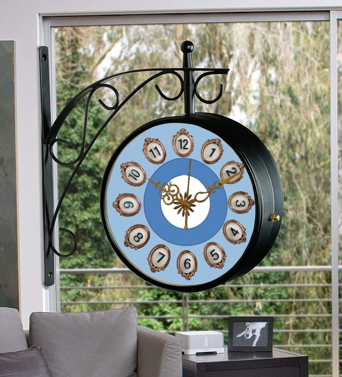 Vintage Double Sided Station Clock with golden numbers