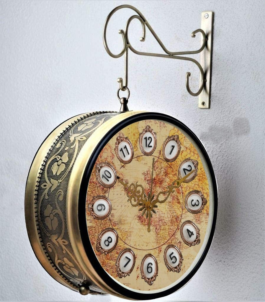 Ethnic Double Sided Station Clock With World Map Dial
