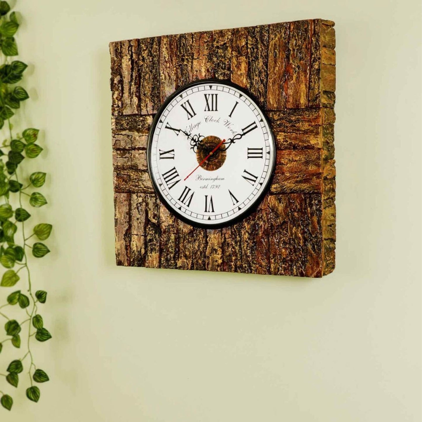 Square Wooden Clock - Made From Tree Bark