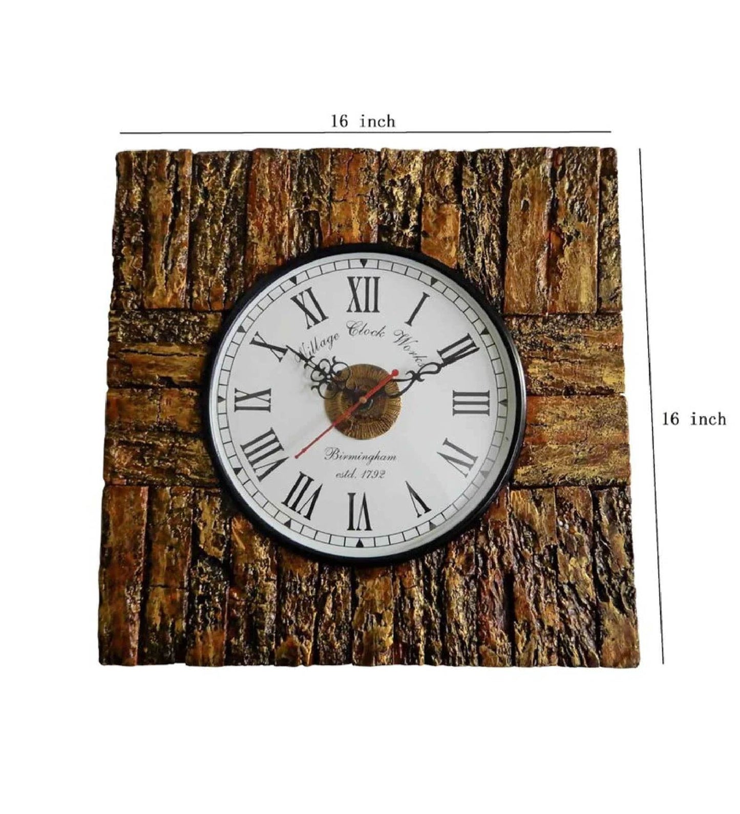 Square Wooden Clock - Made From Tree Bark