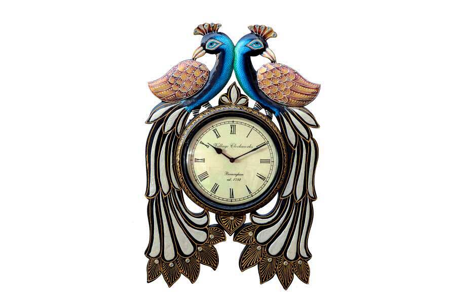 peacocks sitting on clock, wall clock,12 x 18 inch