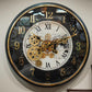 Vintage Steampunk Wall Clock with World Map Dial & Golden Gears – 16 Inch Decorative Metal Clock
