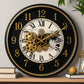 Vintage Steampunk Wall Clock with World Map Dial & Golden Gears – 16 Inch Decorative Metal Clock