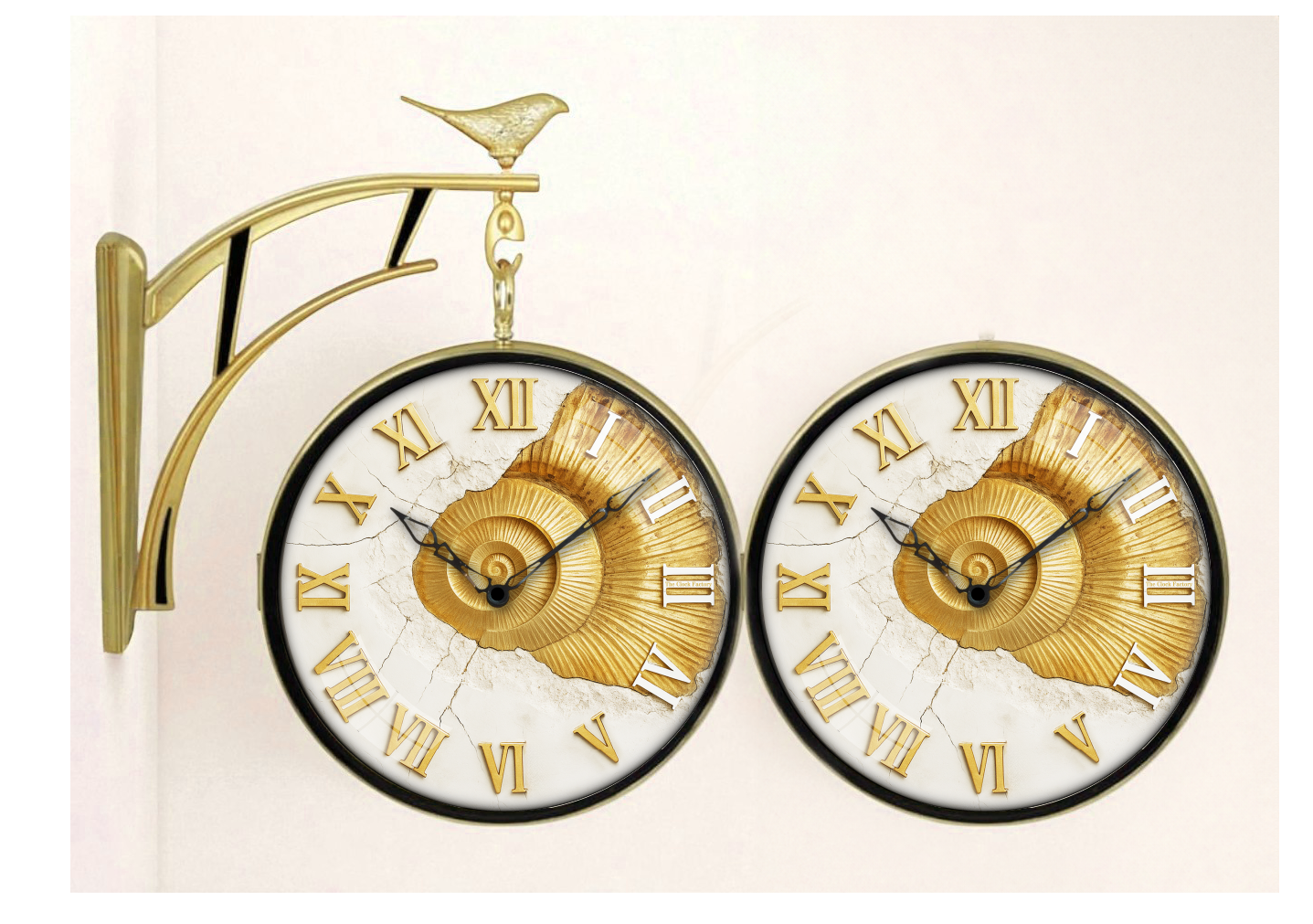 Elegant 12 Inch Double-Sided Wall Clock with Golden Fossil Dial – Premium Plastic Frame