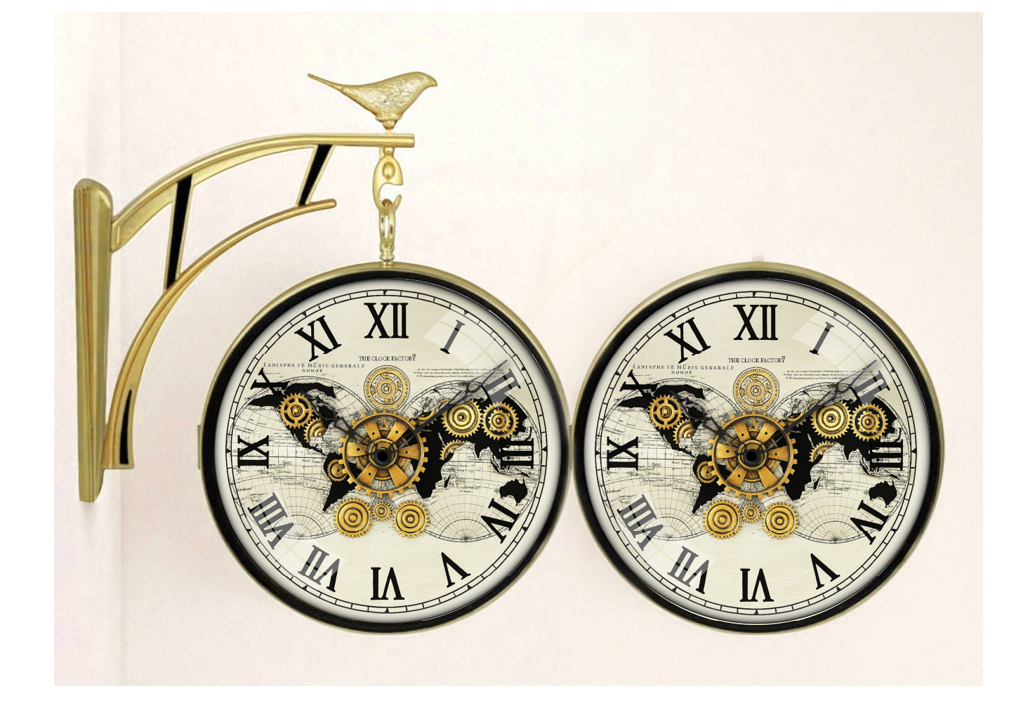 12″ Double-Sided Wall Clock with Dummy Gears – Plastic Frame, Roman Dial